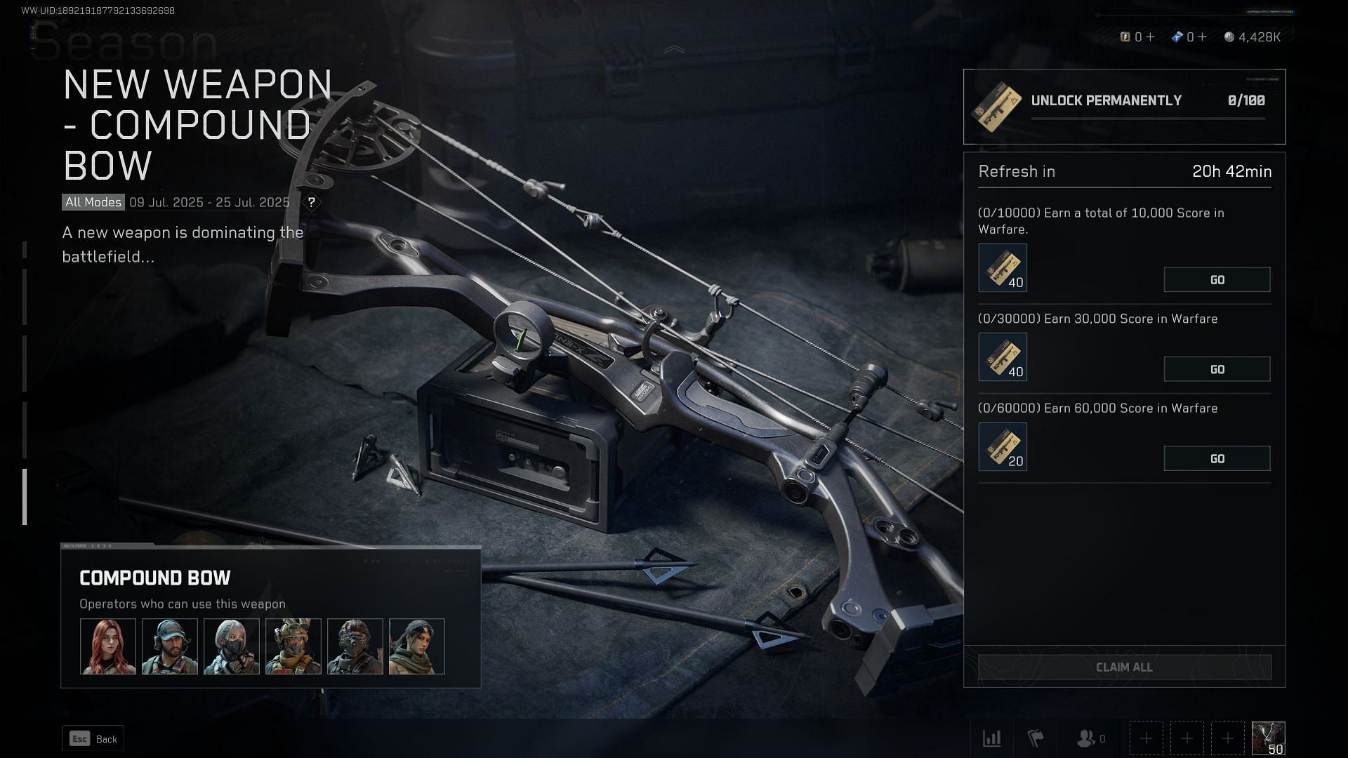 Challenges required to unlock the Compound Bow in Warfare (Image via Sportskeeda Gaming | TiMi Studio Group)